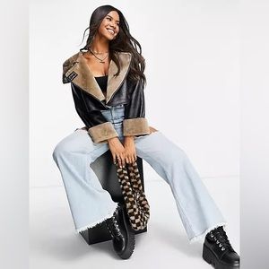 ASOS DESIGN bonded luxe cropped aviator jacket in black